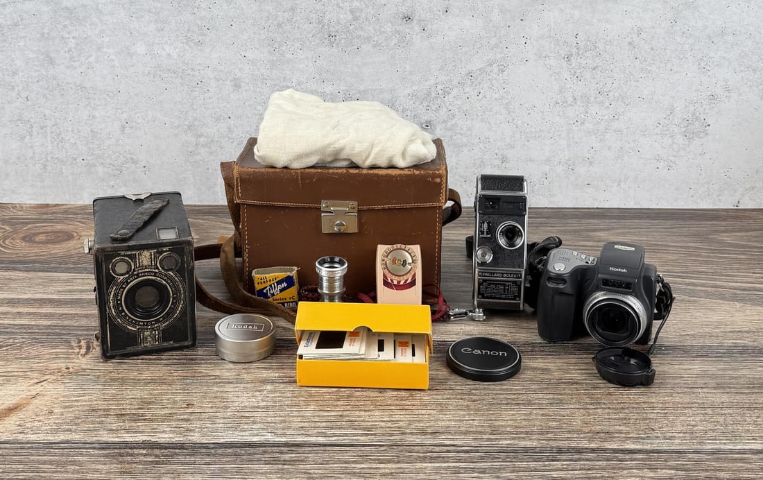 Collection of Cameras Bolex Kodak Ansco: Nice grouping.
