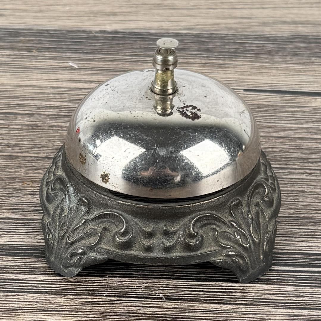 Antique Cast Iron Hotel Reception Desk Bell: 3" diameter, 2 1/2" tall.