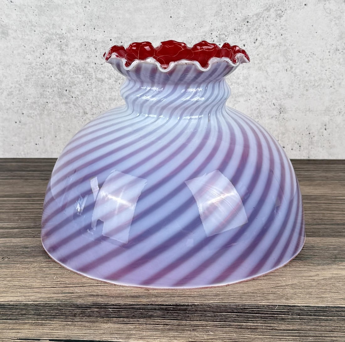 Antique Cranberry Flash Opalescent Lampshade: 9 3/4" diameter, 6 5/8" tall.