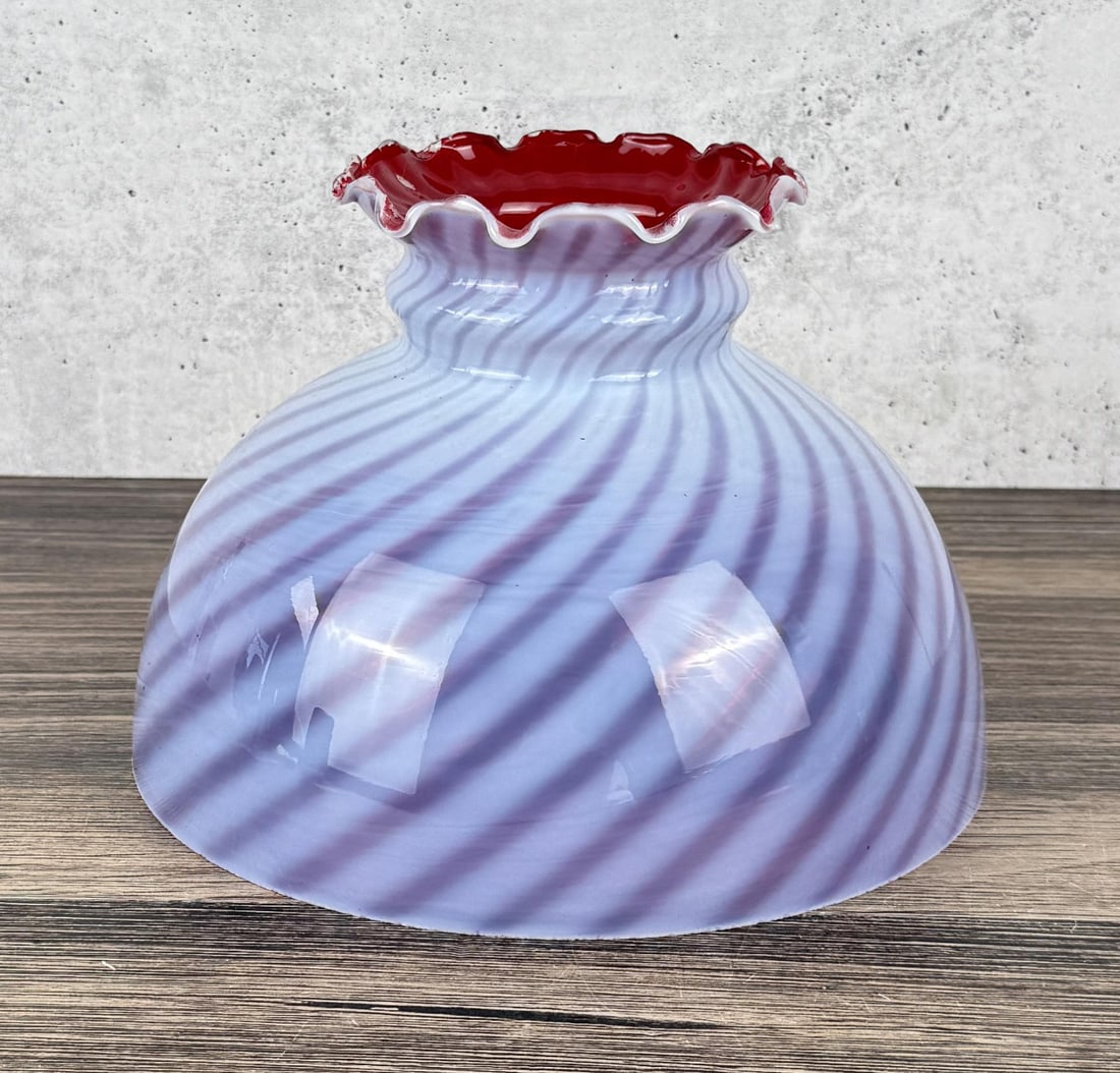 Antique Cranberry Flash Opalescent Lampshade: 9 3/4" diameter, 6 5/8" tall.