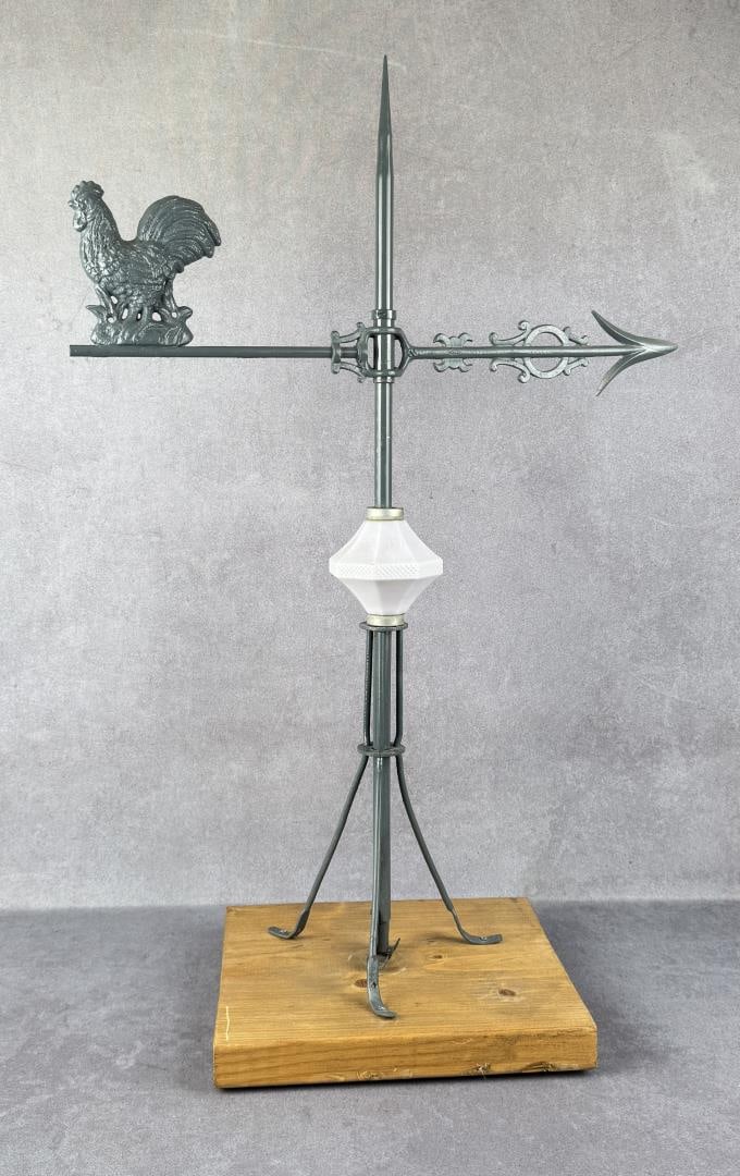 Antique Rooster Weathervane Lightning Rod: Repainted. 33 1/2" tall on base.