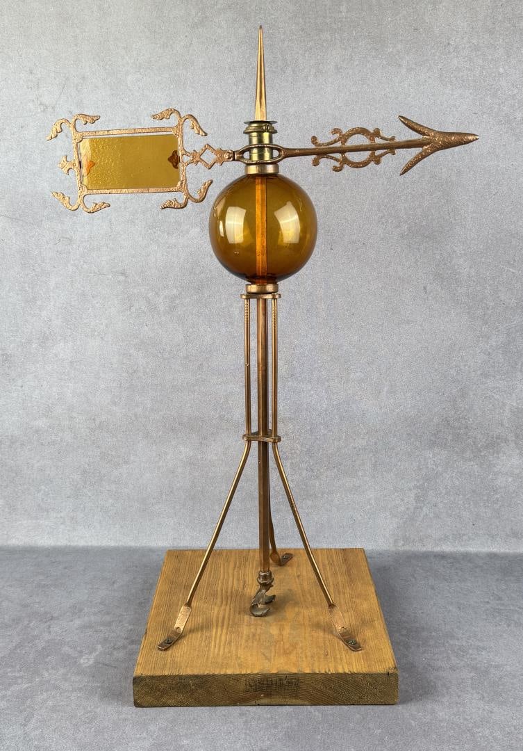 Antique Weathervane Lightning Rod: Repainted. 27" tall on base.