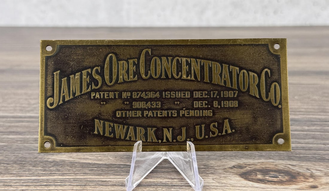 James Ore Concentrator Mining Sign Tag: 2 1/2" by 5 1/4".