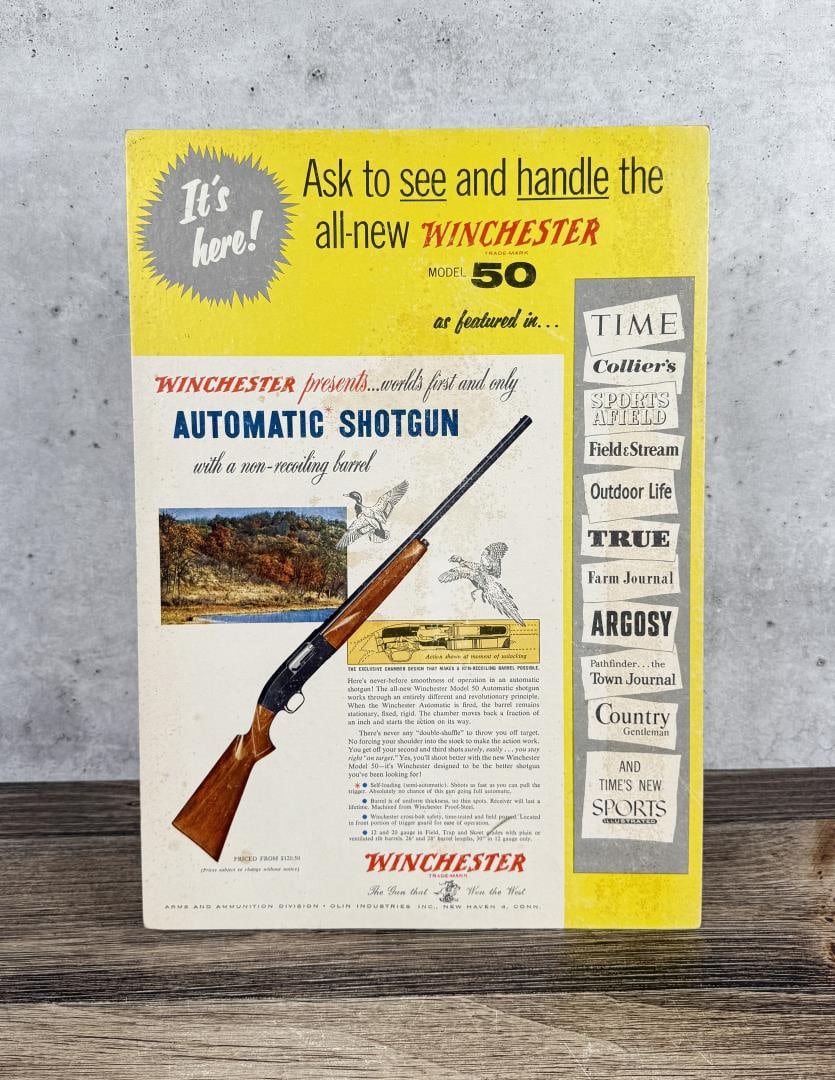Winchester Automatic Shotgun Store Display Sign: 17 3/4" by 12 1/2".