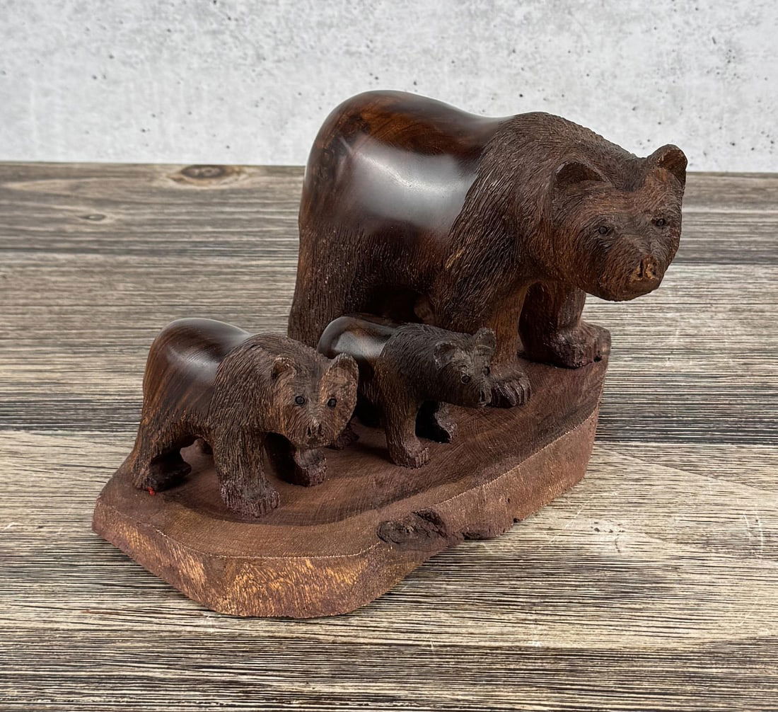 Mexican Ironwood Momma Bear Carving: Mom and Cubs. 8 3/8" by 6 3/4" by 5".