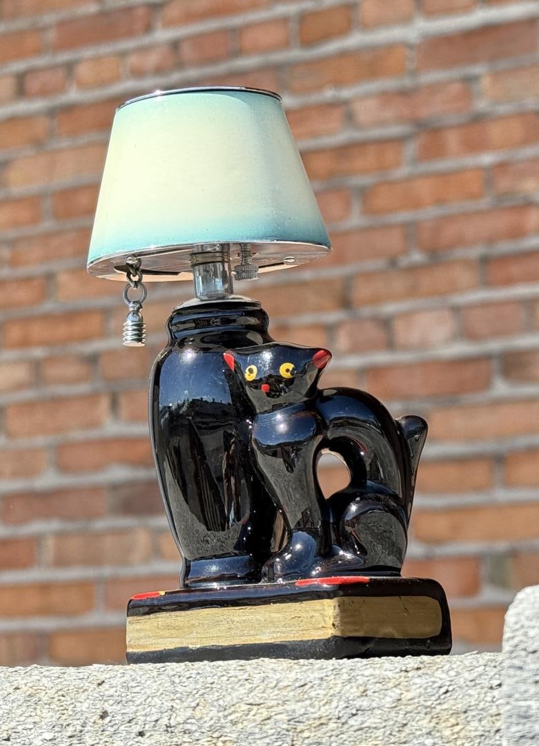 Black Cat Pottery Table Lighter: 5 1/2" by 3 1/4" by 2 1/2"