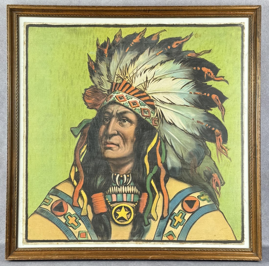 Campbell Metzger Jacobson Indian Handkerchief: 26" by 26" framed.