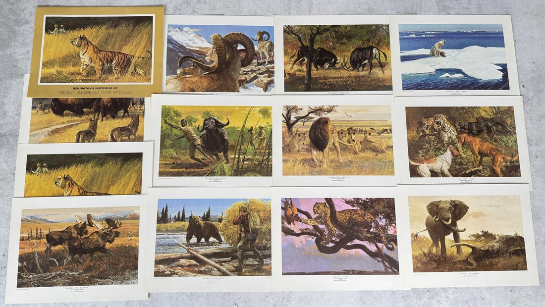 Remington Arms Portfolio of Bob Kuhn Prints: Nice lot. Largest print is 16 3/4" by 12 3/8".