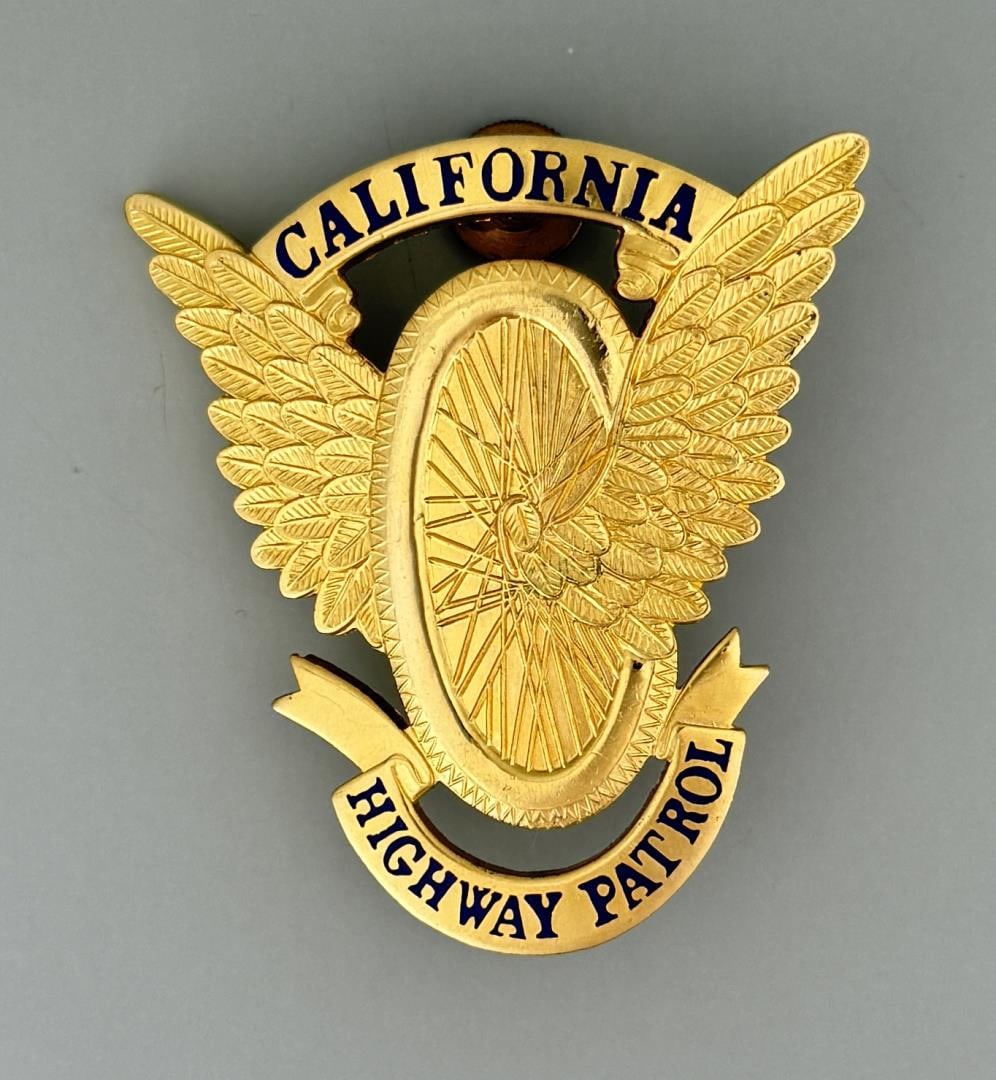 California Highway Patrol Police Hat Badge: 2 7/8" long.