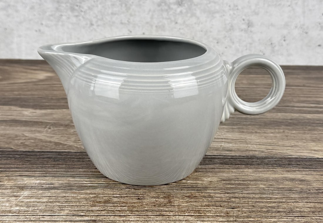 1950s Gray Fiesta Fiestaware 2 Pint Jug: 4 1/4" tall, 6 1/4" diameter.