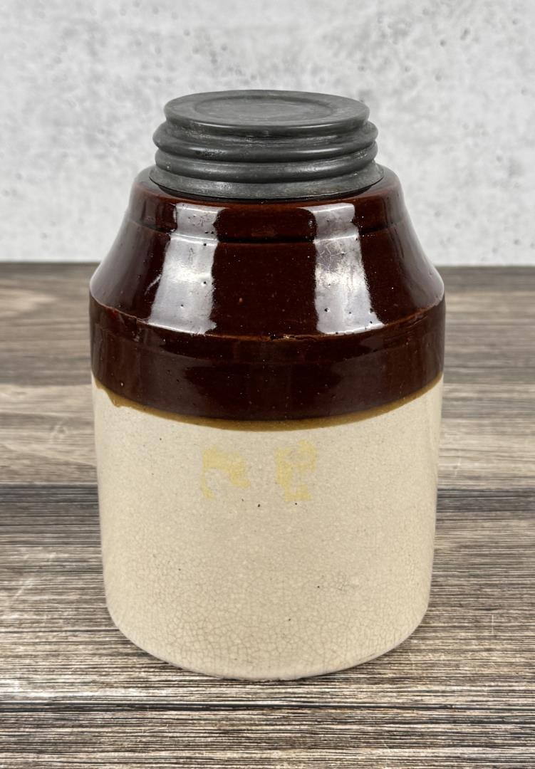 Western Stoneware Canning Jar: 6 7/8" tall, 4 5/8" diameter.