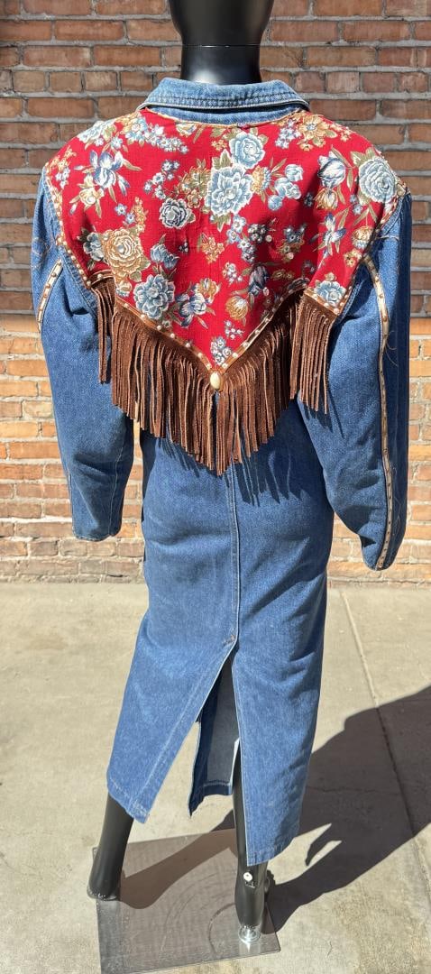 The Great Montana Duster Denim Jacket: 24" armpit to armpit, 53" long.