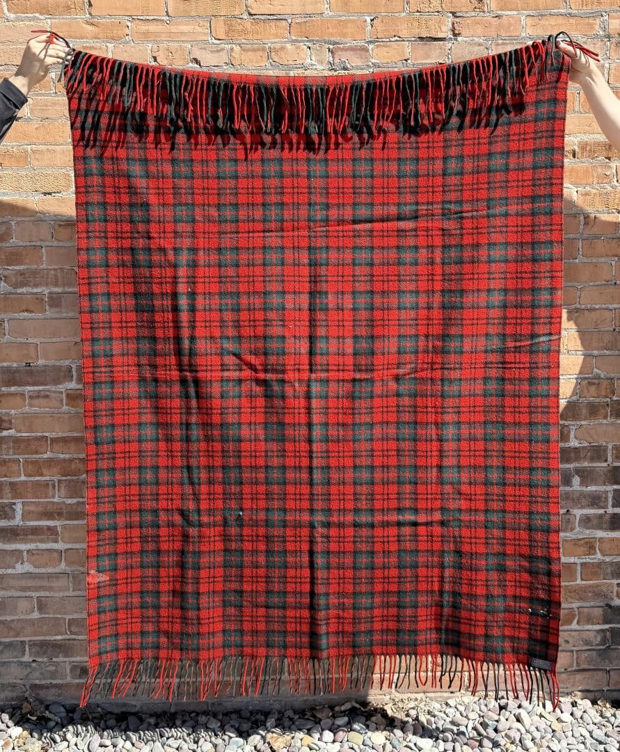 Pendleton Wool Camp Blanket: 52 1/2" by 77" with fringe.
