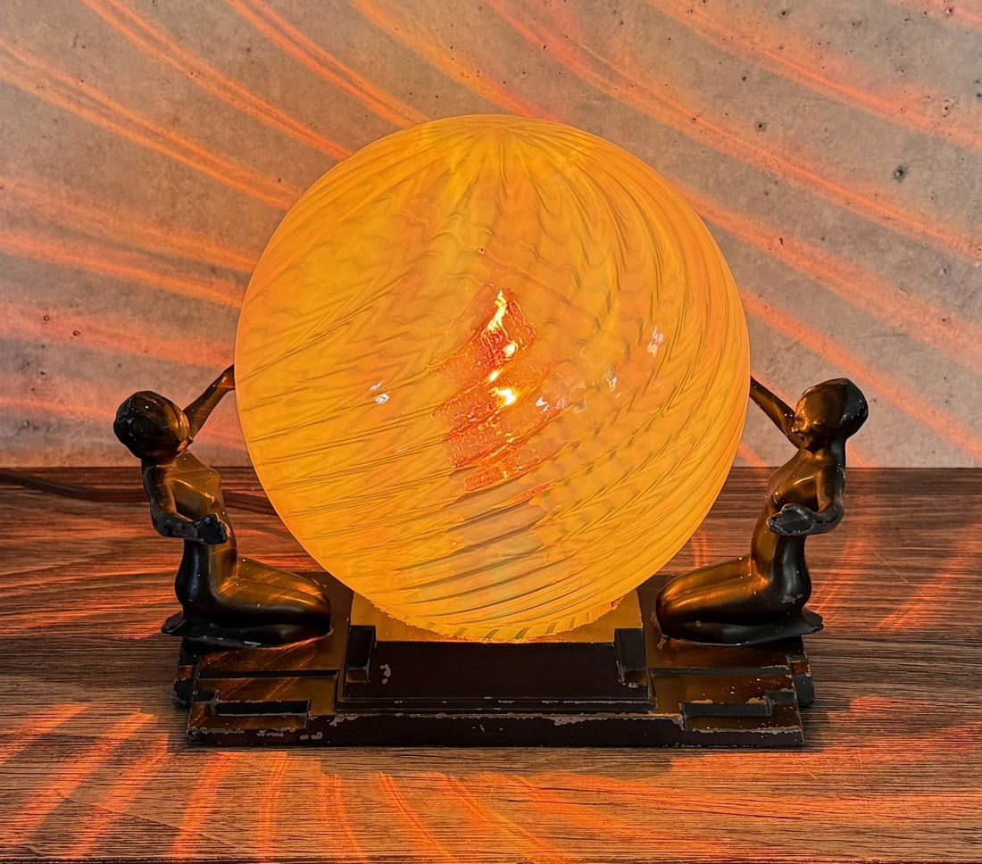 Frankart Art Deco Double Nude Lamp: Very nice lamp, working. 11 1/2" by 9" by 7 7/8".