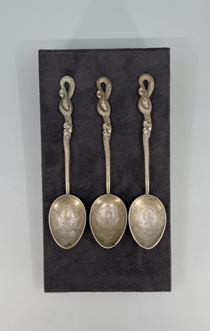 Nagasaki Japan Sterling Silver Serpent Spoons: 5 1/8" long. 47.09 grams.
