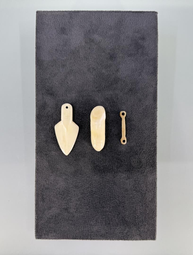 Alaska Inuit Eskimo Pendants: Largest two are 1 1/2" long. Carved walrus material. Native made prior to 1972. This item cannot be shipped to Oregon, California, Hawaii, New York, New Jersey, Internationally, or any other state tha