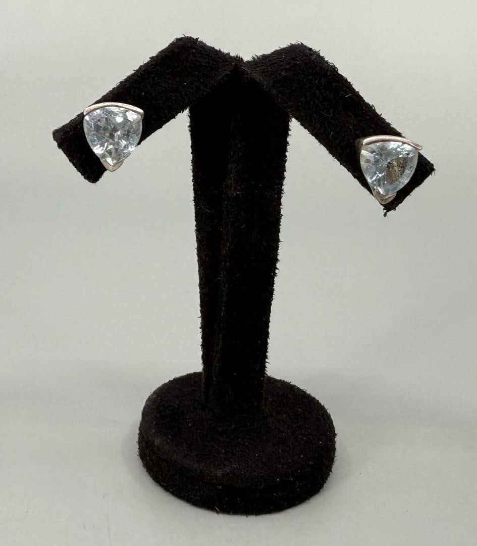 Sterling Silver Blue Topaz Earrings: 3/4" long.