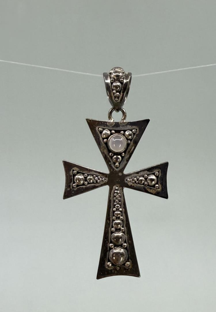 Suarti Bali Sterling Silver Moonstone Cross: 2 7/8" long. 15.61 grams.