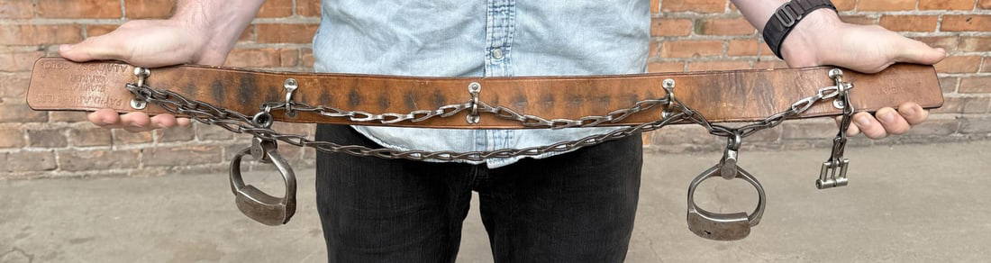 Hyatt & Tankersley Alamosa Colorado Belt Handcuffs: Frank A. Hyatt and Ew'ing D. Tankersley. Alamosa Colorado. Patented April 3, 1888. Exceptionally scarce early restraint. Patented by Frank Hyatt the famous Old West Detective and Conejos County Sherif