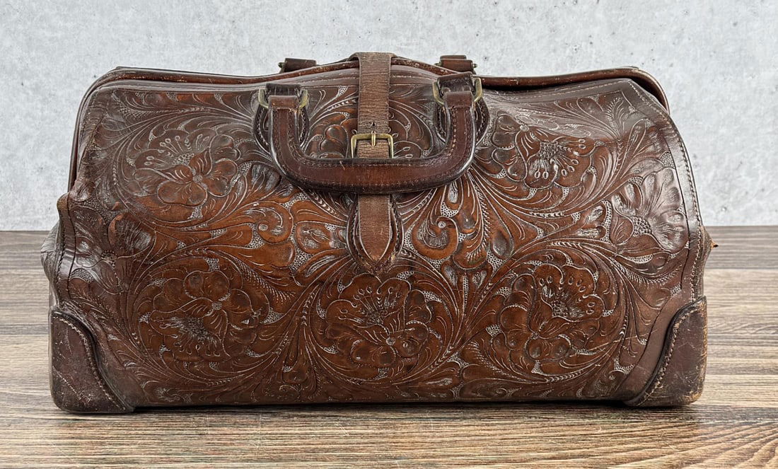 Exceptional Tooled Leather Cowboy Doctors Bag (1 of 6)