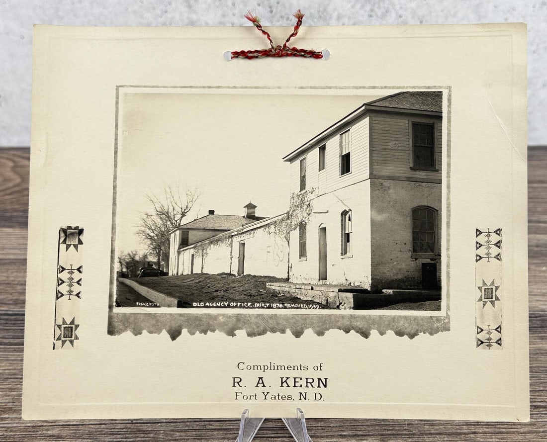 Fort Yates North Dakota Agency Office Photo: Compliments of R.A. Kern Fort Yates North Dakota. Frank Bennett Fiske photo. 8" by 10". Provenance: The Estate of George W Reed Indian Missionary and Pastor of Standing Rock Reservation Fort Yates Nor