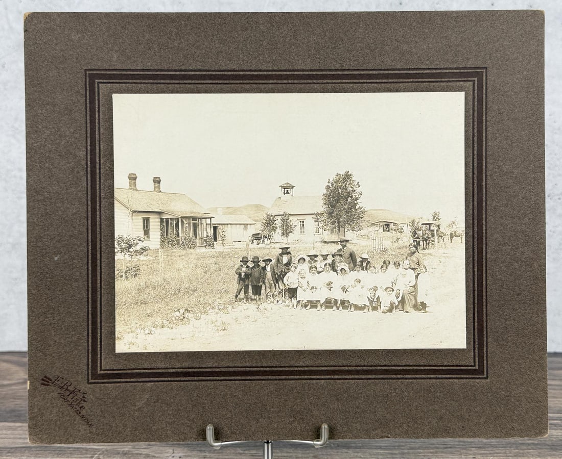 Frank Bennett Fiske Indian Cabinet Photo: School above Yates, Standing Rock Reservation. 10" by 12" Provenance: The Estate of George W Reed Indian Missionary and Pastor of Standing Rock Reservation Fort Yates North Dakota.