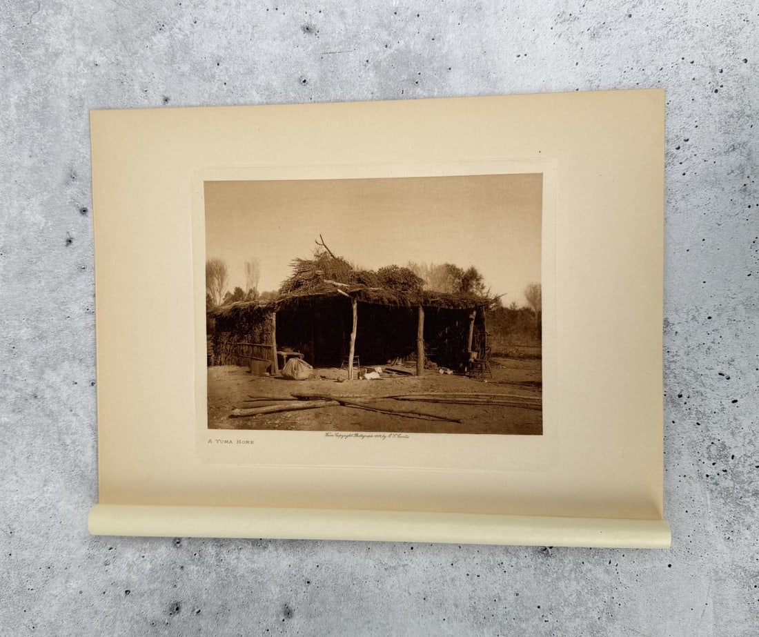 Edward Curtis Photogravure A Yuma Home: Original 1908 Gampi Tissue Photogravure from Edward Curtis The North American Indian Volume 2. 9" by 12".