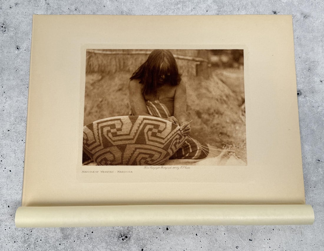 Edward Curtis Photogravure Havchach Weaving: Original 1908 Gampi Tissue Photogravure from Edward Curtis The North American Indian Volume 2. 9" by 12".