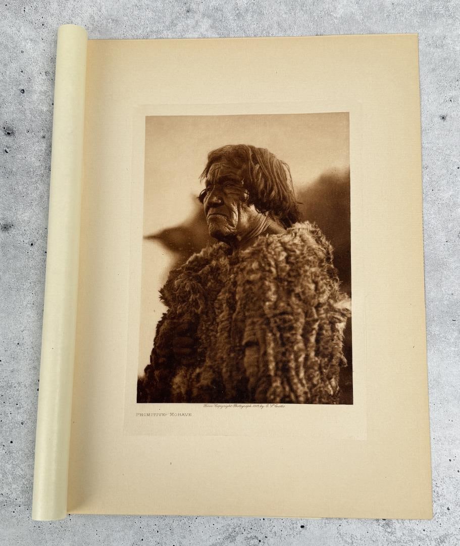Edward Curtis Photogravure Primitive Mohave: Original 1908 Gampi Tissue Photogravure from Edward Curtis The North American Indian Volume 2. 9" by 12".