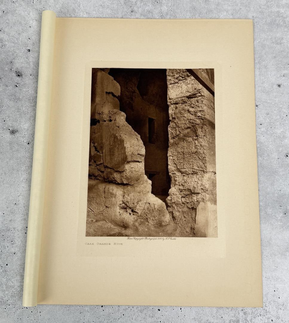 Edward Curtis Photogravure Casa Grande Ruin: Original 1908 Gampi Tissue Photogravure from Edward Curtis The North American Indian Volume 2. 9" by 12".