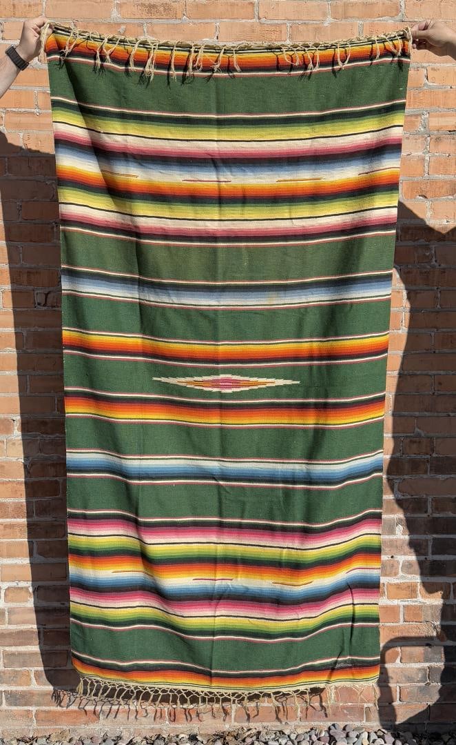 Antique Mexican Wool Serape Saltillo Blanket (1 of 3)