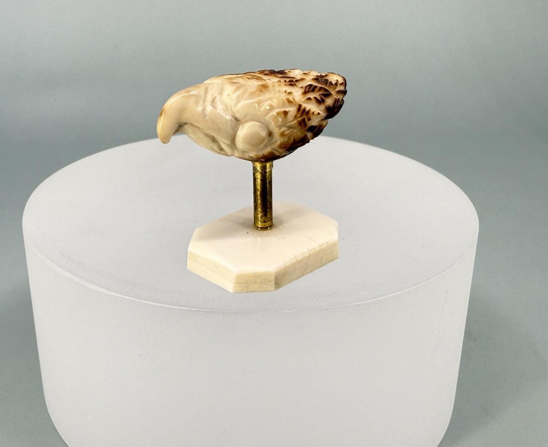 Alaskan Inuit Eskimo Carved Whale Tooth: 1 3/8" by 1 1/8" by 3/4". Native made prior to 1972. This item cannot be shipped to Oregon, California, Hawaii, New York, New Jersey, Internationally, or any other state that prohibits.