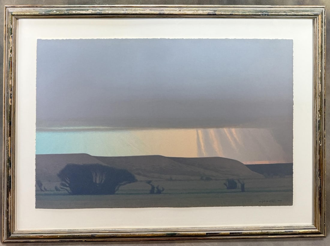 Russell Chatham Squall in Late November Lithograph: Title is Squall in Late November. Signed and numbered 217 of 275. 43" by 31" framed. Russell Chatham (1939 - 2019) was active/lived in Montana, California. Russell Chatham is known for Tonalist wester