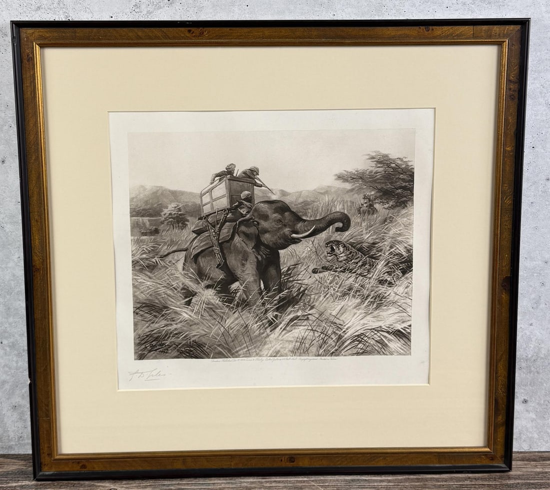 Godfrey Douglas Giles Tiger Hunt Lithograph (1 of 5)