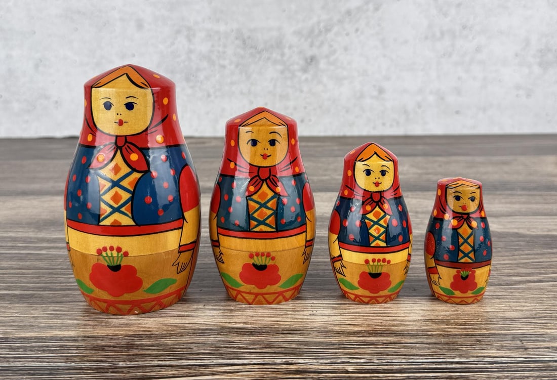 Traditional Russian Matryoshka Nesting Doll Set: Largest is 5 1/4" tall.