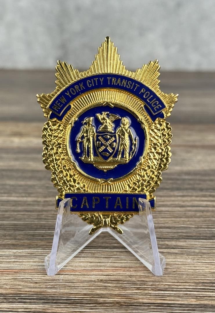 New York City Transit Police Captain Badge: 2 7/8" by 2" wide.