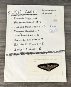 WW2 Ace Pilot Roger W Mehle Bullion Aviator Wings