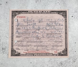 1932 Prohibition Medicinal Alcohol Prescription