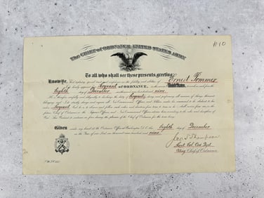 1909 US Army Promotion Certificate
