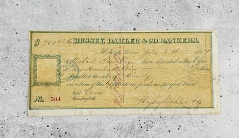 Helena Montana Territory Gold Coin Deposit Receipt