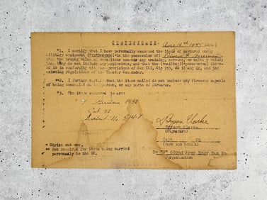 WW2 US Army War Trophy Certificate