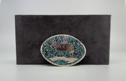 Zuni Chip Inlaid End of Trail Belt Buckle