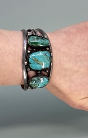 Old Pawn Navajo Sterling Silver Turquoise Bracelet