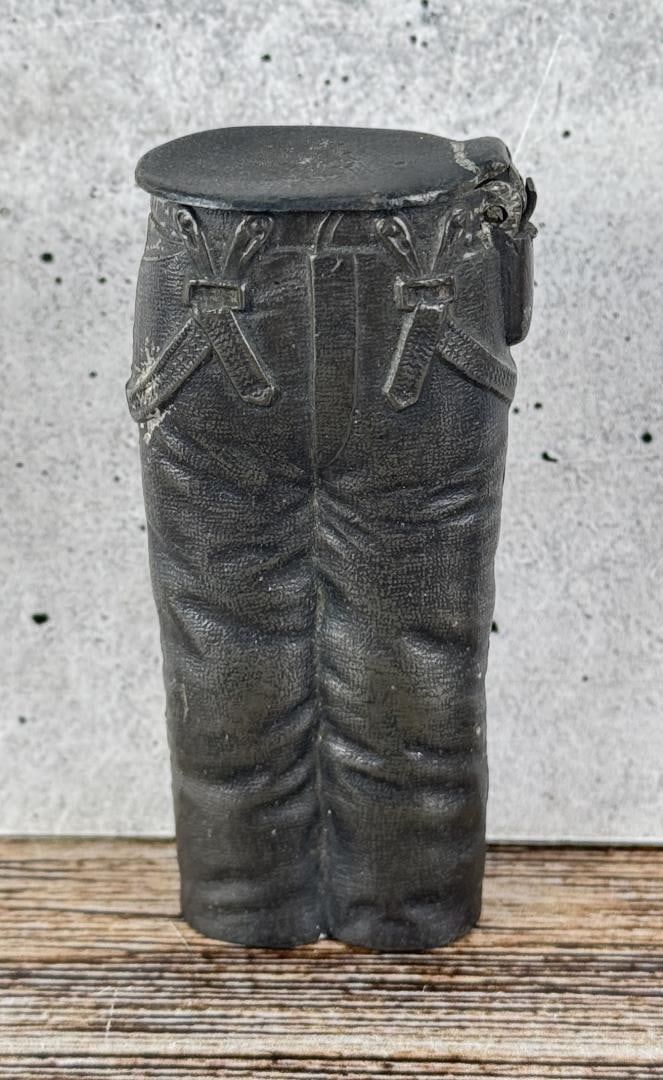 1886 Pewter Levis Jeans Pants Figural Match Safe: 3" tall.