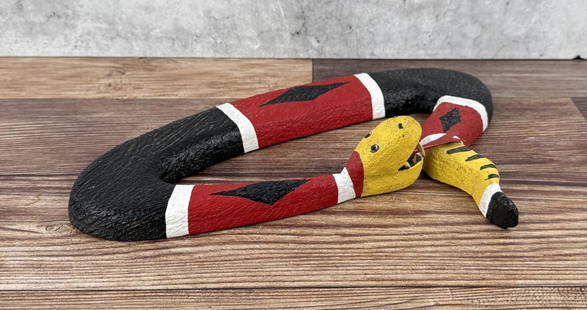 Jim Davila Folk Art Carved Wood Snake: 10 1/2" by 7" by 1 7/8"