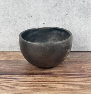 Antique Micaceous Clay Taos Pueblo Pot: Cracked. 6 7/8" diameter, 4 1/8" tall.