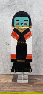 Signed Hopi Indian Flat Kachina Doll: 10" tall, 3 1/2" wide. Signed as shown. Kachina dolls are extremely delicate, with fragile appendages, paint, and construction that are highly susceptible to damage during handling and transit. While