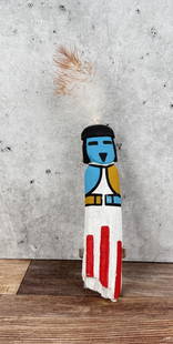 Hopi Indian Kachina Doll: 11" by 2". Sold as-is. Kachina dolls are extremely delicate, with fragile appendages, paint, and construction that are highly susceptible to damage during handling and transit. While we will take