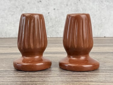 Signed Red Santa Clara Pueblo Pottery Candlesticks