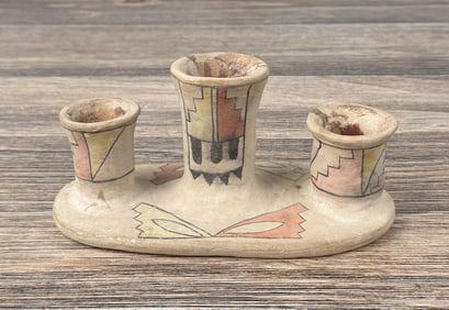Jemez Pueblo Pottery Triple Candlestick